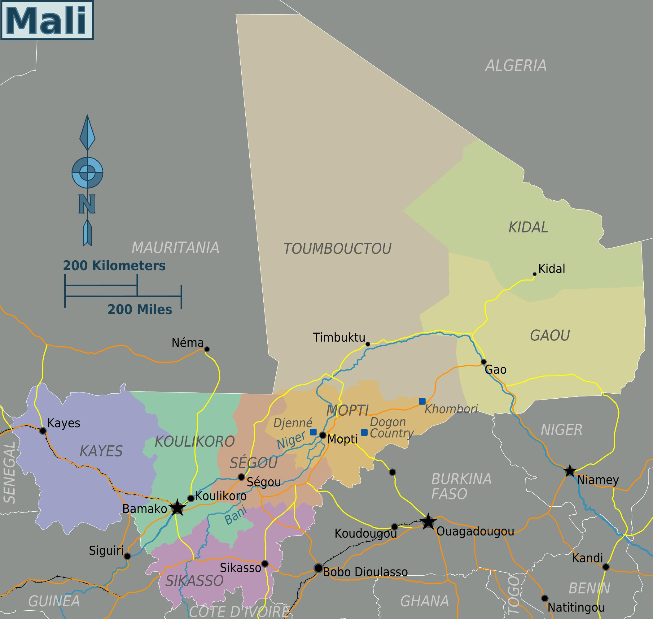 Physical map of Mali - Mali geography map (Western Africa - Africa)